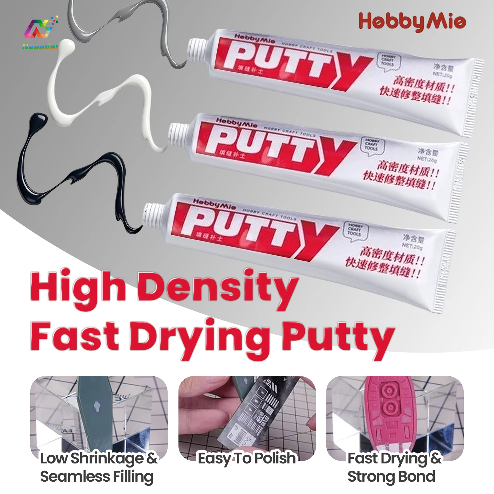HOBBY MIO 20g High Density Fast Drying Model Putty Black/White/Grey for Gunpla Military Model Gap Filling Repair DIY Accessories