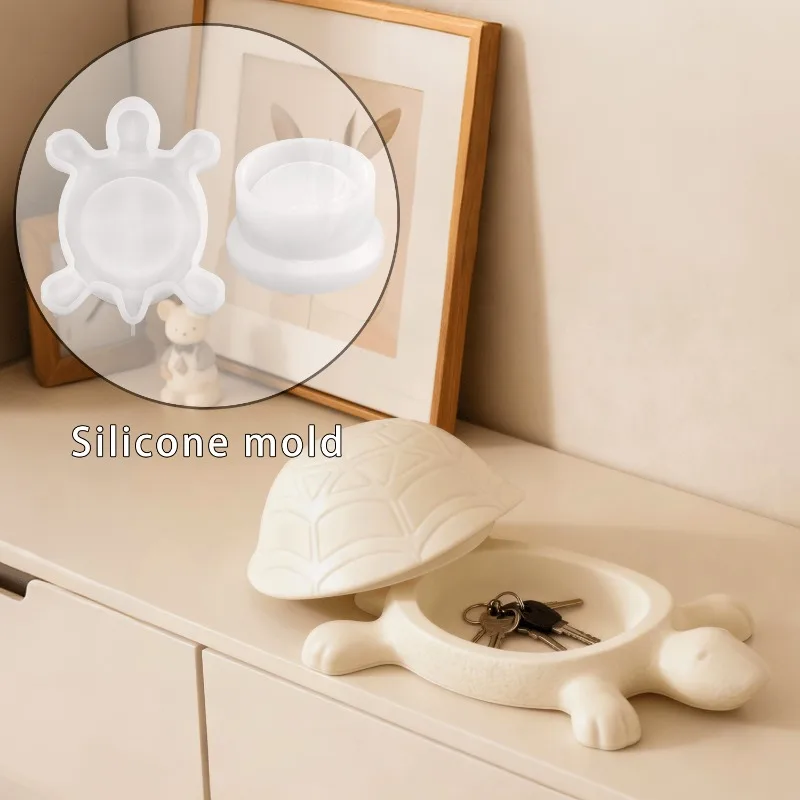 2pcs/ Sets of Silicone Molds - Small Turtle-Shaped Storage Box Candle Cup Molds - Gypsum Concrete Casting Storage Box Molds ，