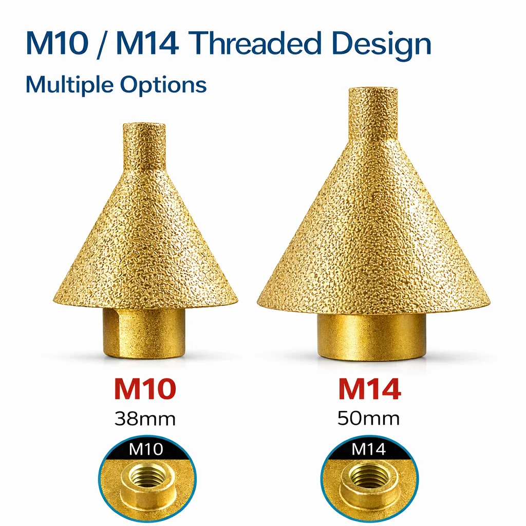 M10 M14 Diamond Chamfer Core Drill Bit, 38mm/50mm Enlarged Hole Beveling Grinding Tool for Granite Marble Tile