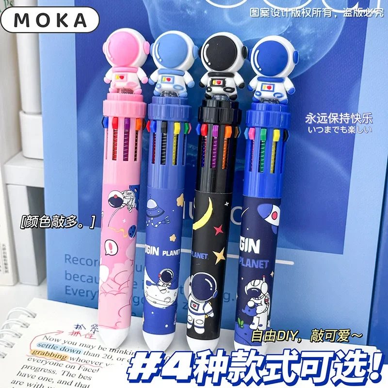 30PCS  Astronaut Ten Color Ballpoint Pen Primary School Student Writing Cartoon Multi color One Press Signature Ballpoint Pen