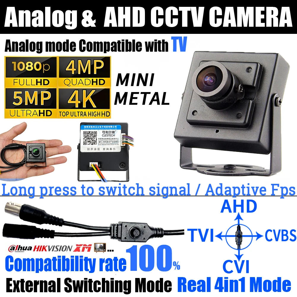 

5000TVL Metal 2MP 5MP 8MP Super Mini AHD Camera Analog 4K TVI/CVI 4in1 OSD Cable Micro Small Security Monitor Have Bracket 32*32