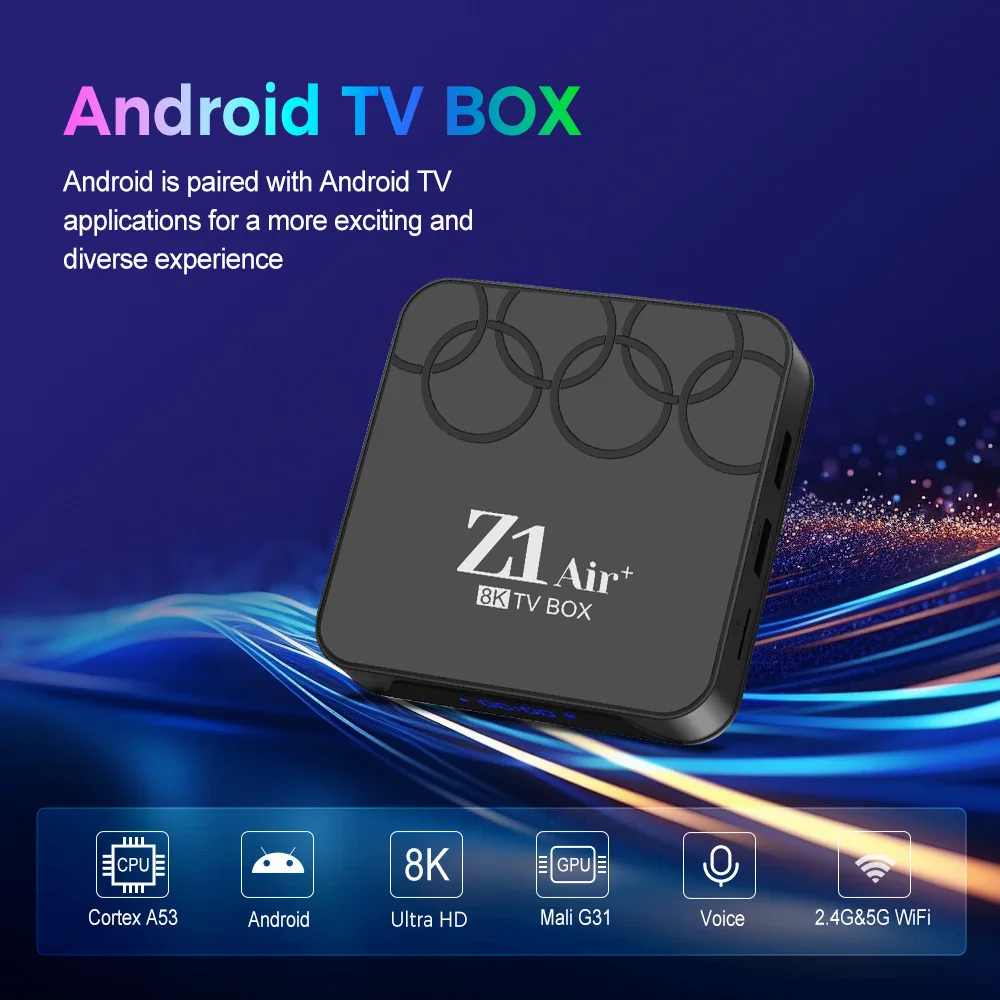 Z1 Air Plus Smart TV Box Android 15 Allwinner H313 2GB 8GB 4K 8K BT5.0 Dual‑Band WiFi Voice Remote Streaming Media Player