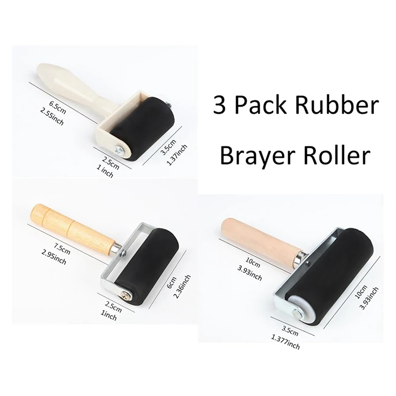 roller 3 Pack Rubber-Roller Brayer Rollers 1.4/2.4/4 Inch Art Craft Roller for Printmaking,Ink,Wallpapers Stamping Gluing Tools
