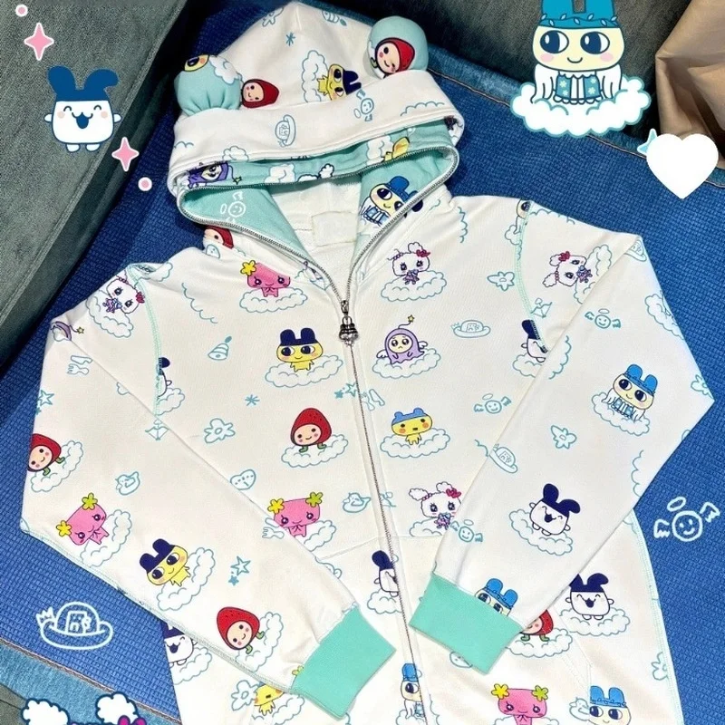 

Thin Bear Ears Tamagot Chi Long-Sleeved Zipper Sweatshirt Hooded Jacket Female Students Cute Cardigan Loose Top