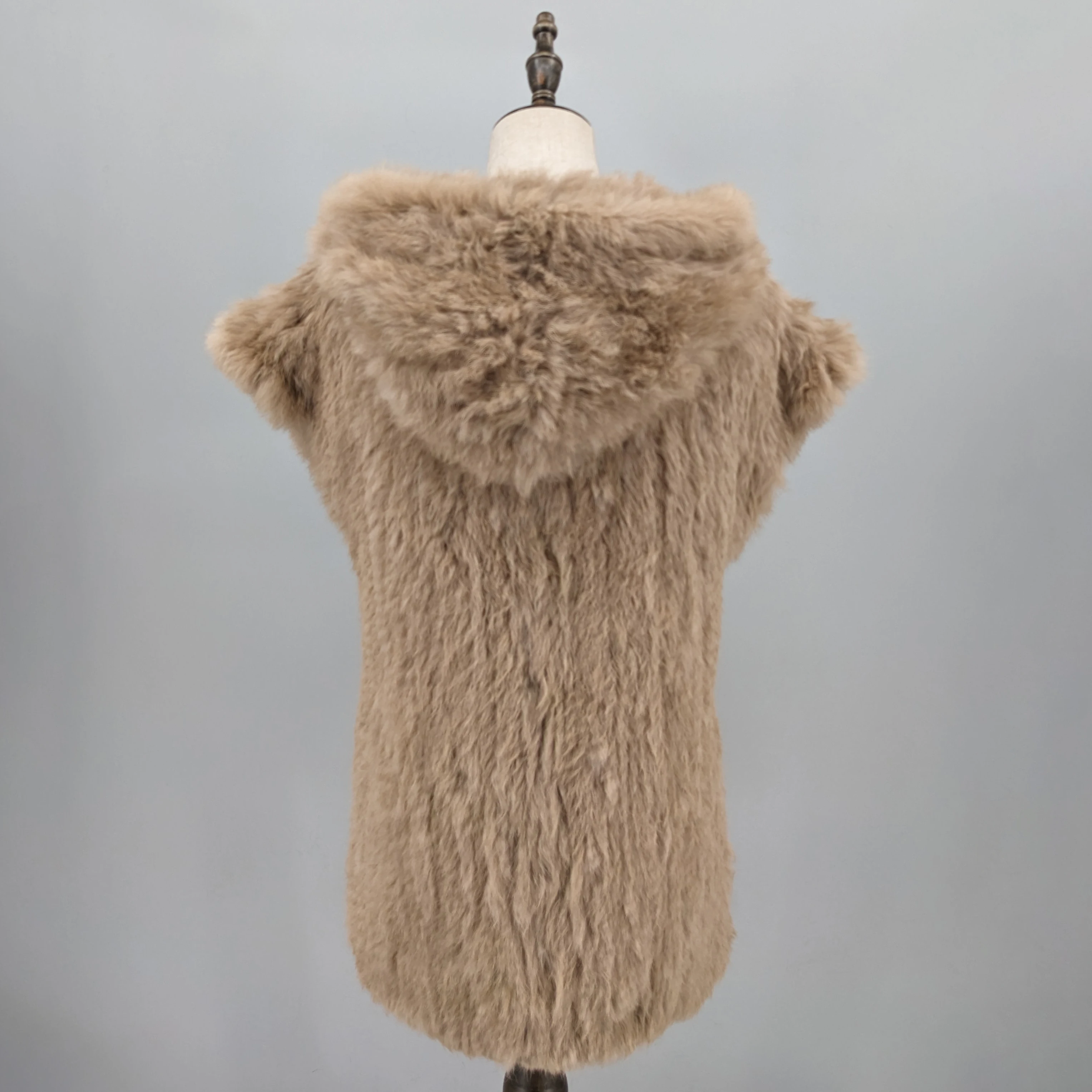 Damska kamizelka ze skóry królika rex, średniej długości, z kapturem, na jesień i zimę, długość 70 cm, 250210