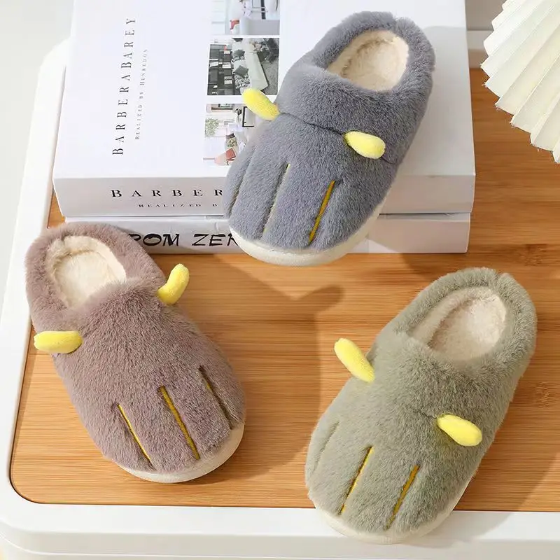 Autumn and Winter Warm Thick-soled Boys Girls Simple Soft-soled Non-slip Indoor and Outdoor Warm Cotton Slippers Cute Slippers