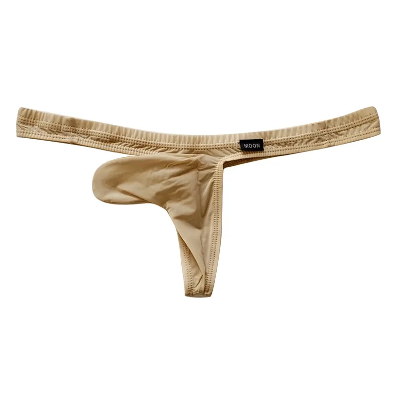 Men Closed Elephant Nose Thong Ice Silk Low Waist Separate Pouch Sexy T-Back Underwear Panties W700