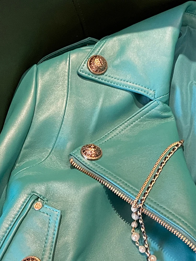 Lautaro-Chaqueta de motorista de cuero Pu para mujer, chaqueta de manga larga con cremallera, ropa de calle de diseñador de lujo, color verde