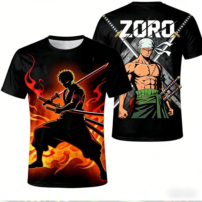 One Piece Wano Zoro Red Flame Aura 3D All Over Print Breathable Shonen Anime Harajuku Streetwear Unisex Casual Tee