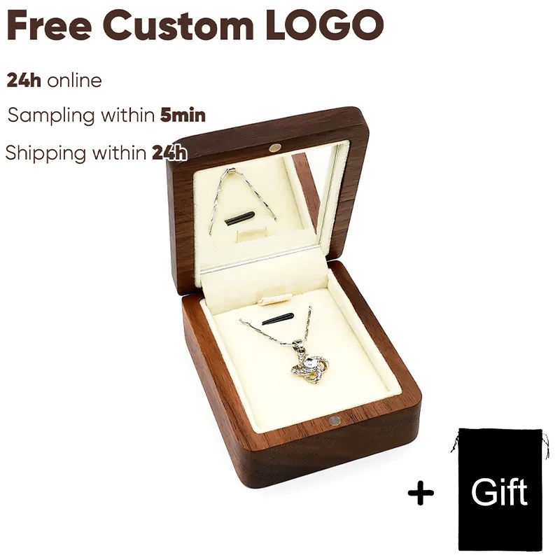 

Wood Necklace Box Free Engraving Storage Display Jewelry Package Gift Box for Girlfriend Women Organizer Box Custom Brand Names