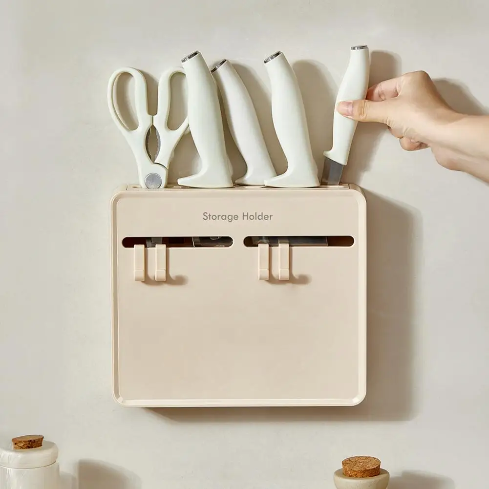 

Knife Storage Rack Knife Holder with Safety Groove Wall-mounted Knife Holder with Ventilated Slots No-drilling Adhesive Kitchen