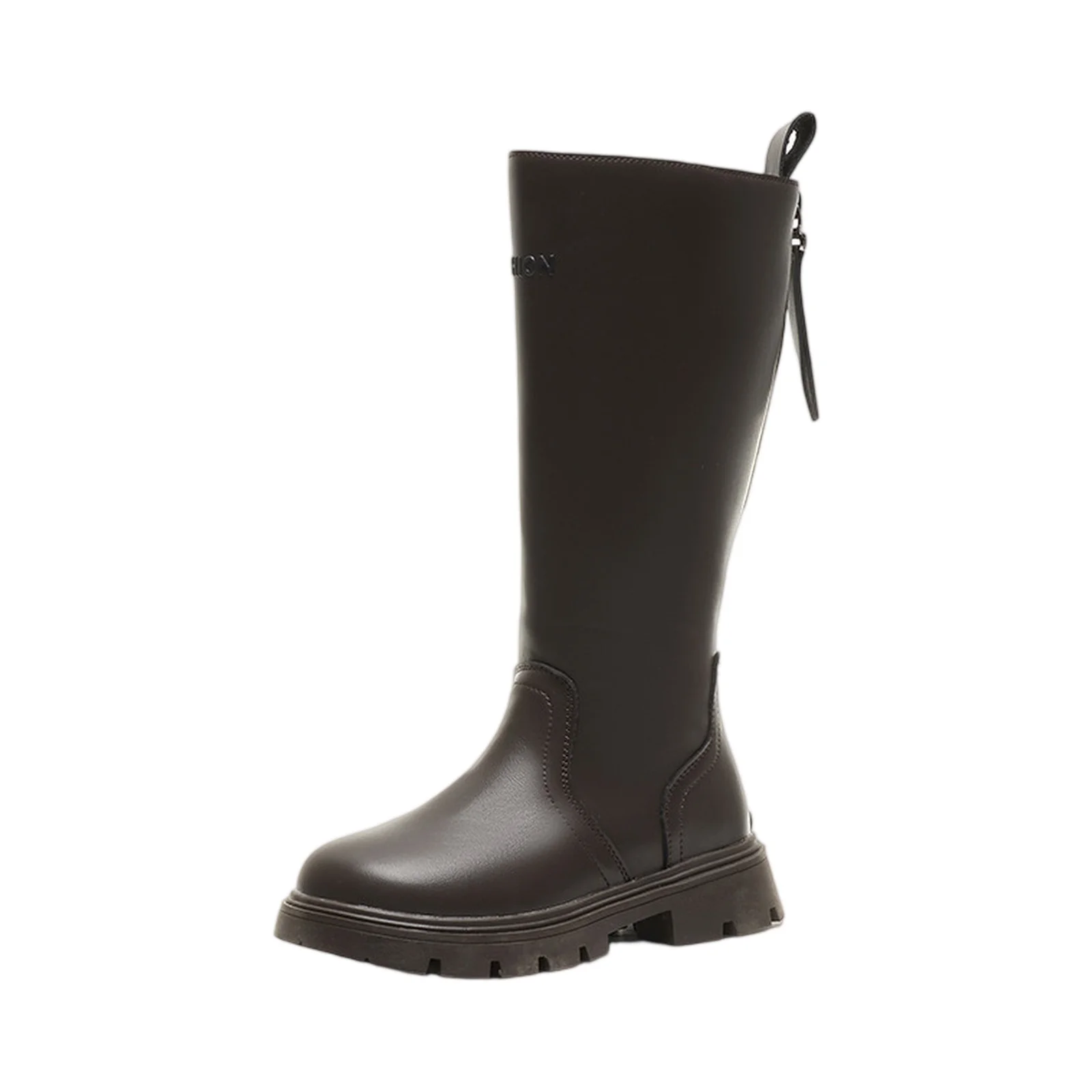 Girls High Boots Knee-high Long Boots Fashion Autumn Winter Kids Motorcycle Boots Simple Chic Classic Zipper Rubber Shoes