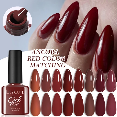 Imagen 2 del producto LILYCUTE-esmalte de uñas de Gel rojo vino, Gel UV semipermanente, esmalte de Gel de Color sólido, suministros para manicura, capa superior Base para manicura