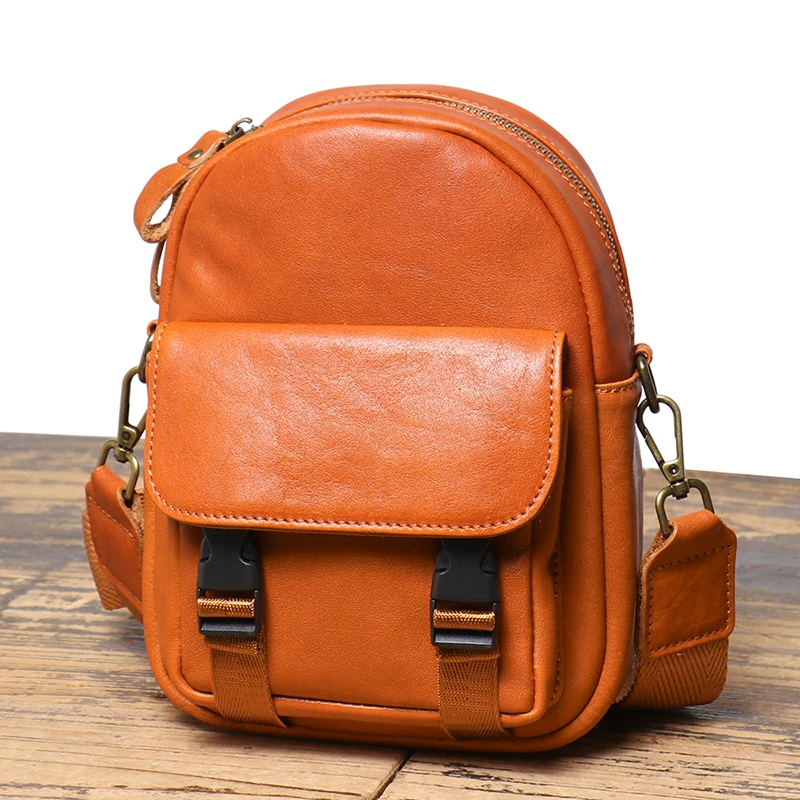 Imagem -02 - Bolsa Tiracolo de Couro Masculina Bolsa Casual de Ombro Mini Mochilas Pequenas Bolsa de Couro Vintage