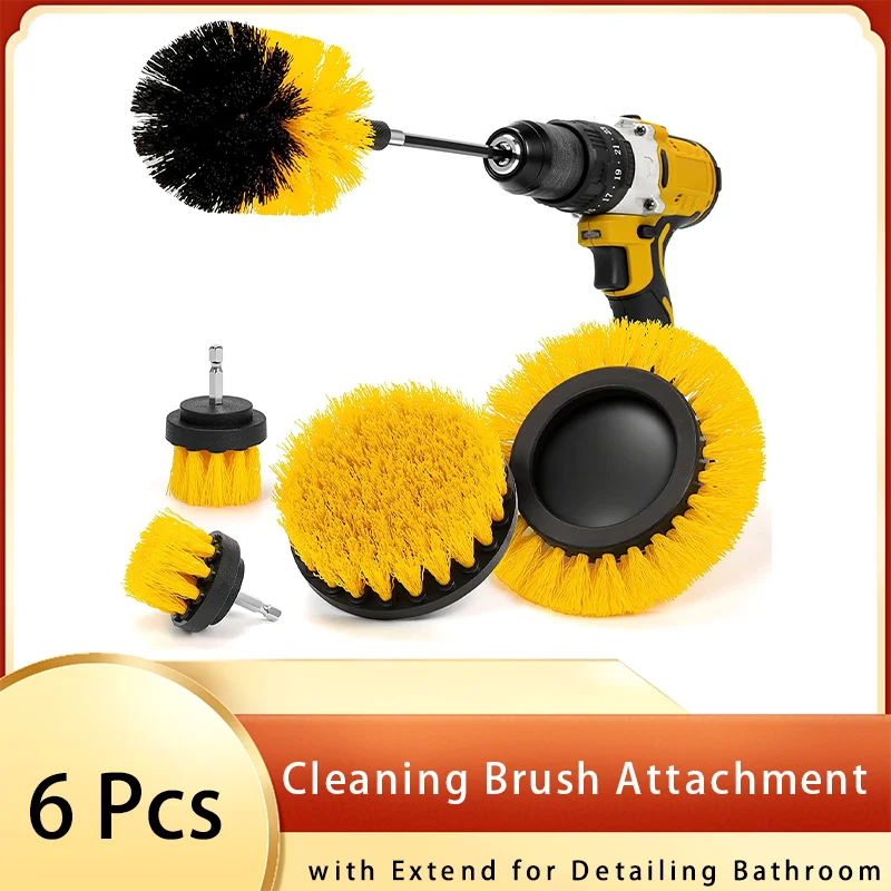 Cleaning Brush Attachment Set 6 Pcs Power Scrubber Cleaning with Extend for Car Detailing Bathroom Surfaces Kitchen Shower