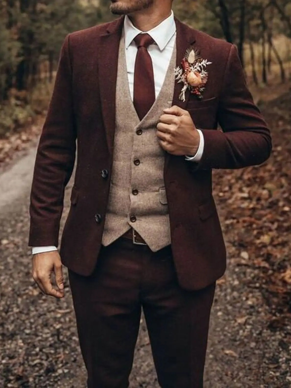 Classic Brown Suits For Men Notch Lapel Wedding Tuxedo Bridegroom Wear Bespoke 3 Pcs Jacket+Pants+Vest Conjuntos De Chaqueta