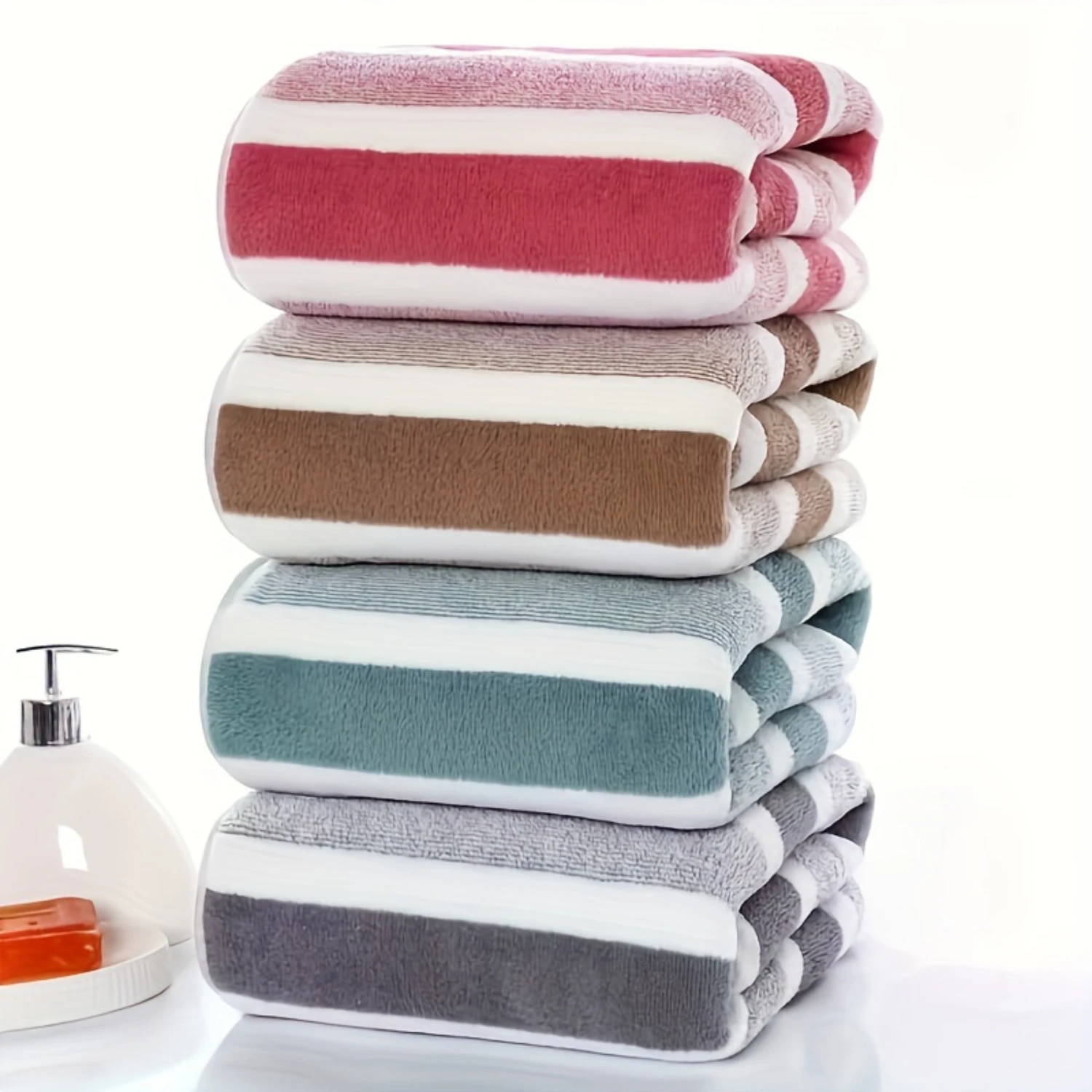2pcs Striped Pattern Towels, Soft Hand Towel, Bath Towel, Quick Drying Absorbent Towels For Bathroom, Bathroom Supplies