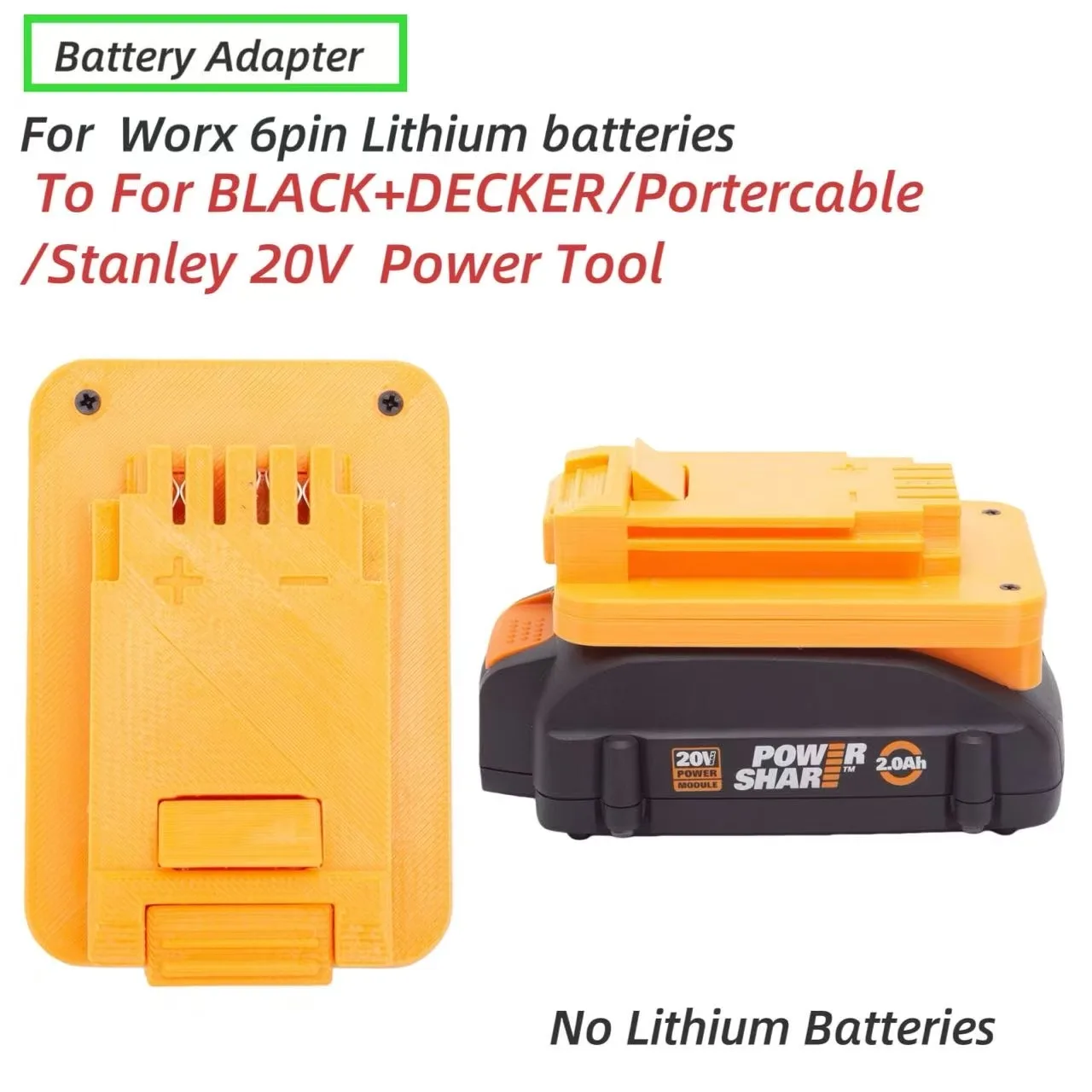 

Batteries Converter Adapte For WORX 6pin Conversion To For BLACK+DECKER/Portercable/Stanley 20V Power Tool(﻿Adaptor Only）