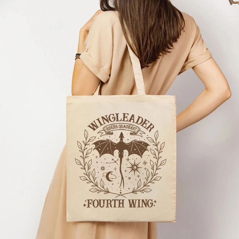 Fantasy Book Fourth Wing Tote Bags Riders Quadrant Basgiath War College Ladies Shopping HandBag Vintage Dragon Rider Book Lovers