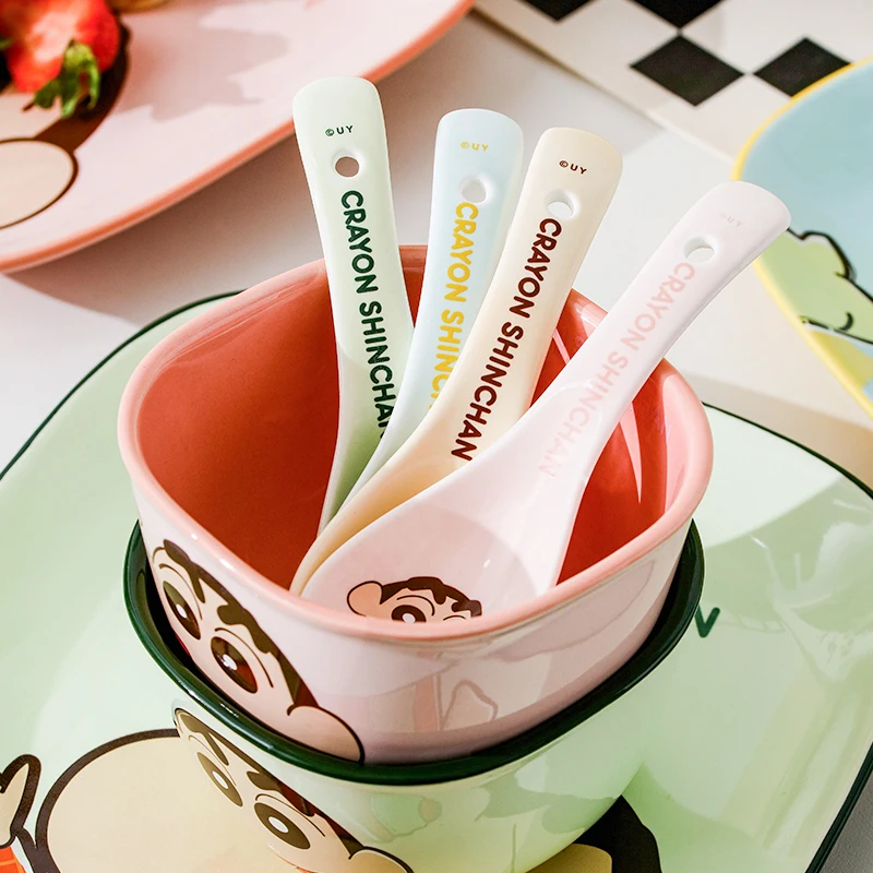 New Cute Cartoon Crayon Shin Chan Ceramic Spoon and Chopsticks Rice Dessert Soup Camping Kitchen Tableware Child Birthday Gift