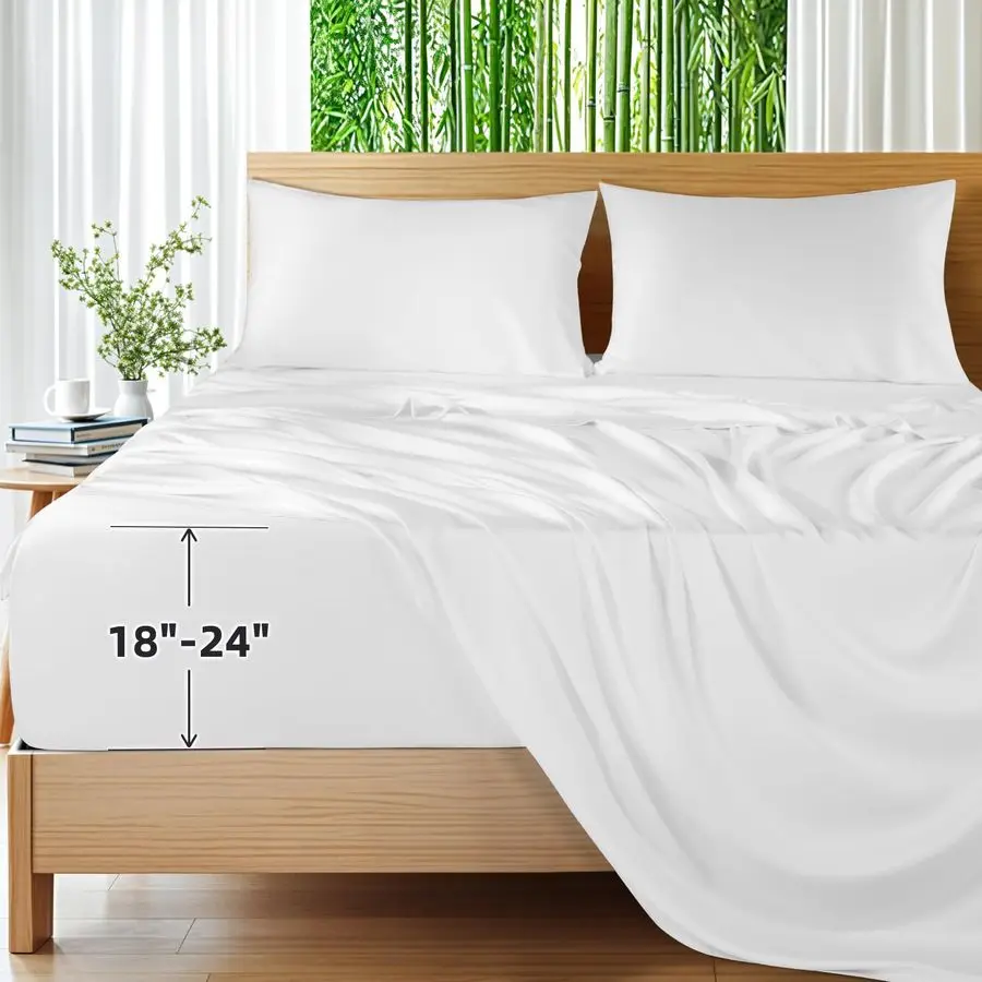 

100 Viscose Derived from BambooSheets, Extra Deep Pocket Sheets Fits 1824 Thick Mattress, Cooling amp Breathable Bed Sheets 4Pcs