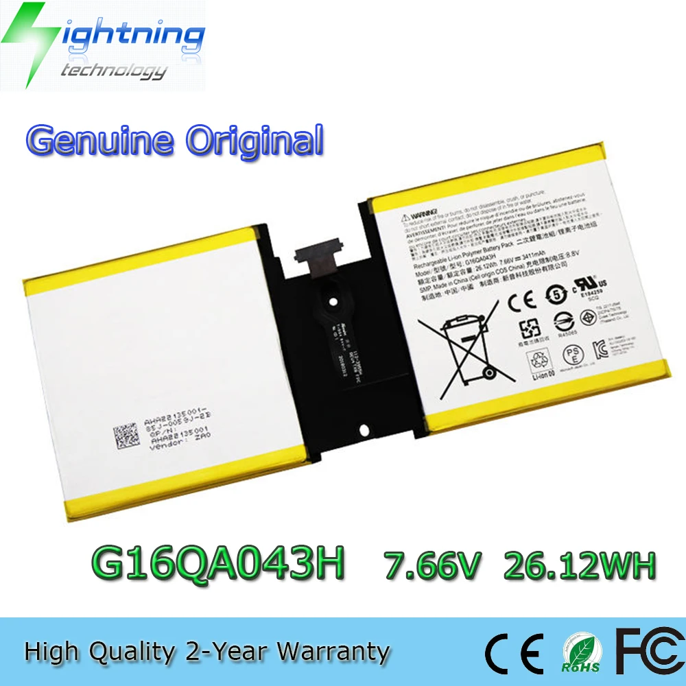 

Совершенно новый оригинальный G16QA043H 7,66 В, 26,12 Втч аккумулятор для ноутбука Microsoft Surface Go 1824 1825 Series Tablet