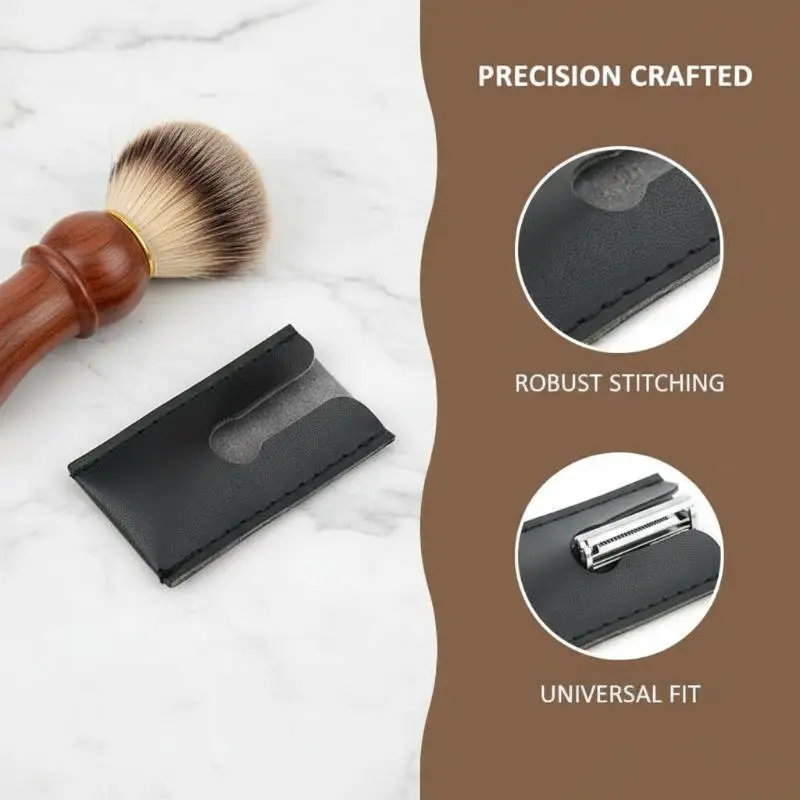 Travel Protable PU Leather Double Edge Safety Razor Head Sleeve Long Handle Universal Protective Case Without Razor Razor Cover