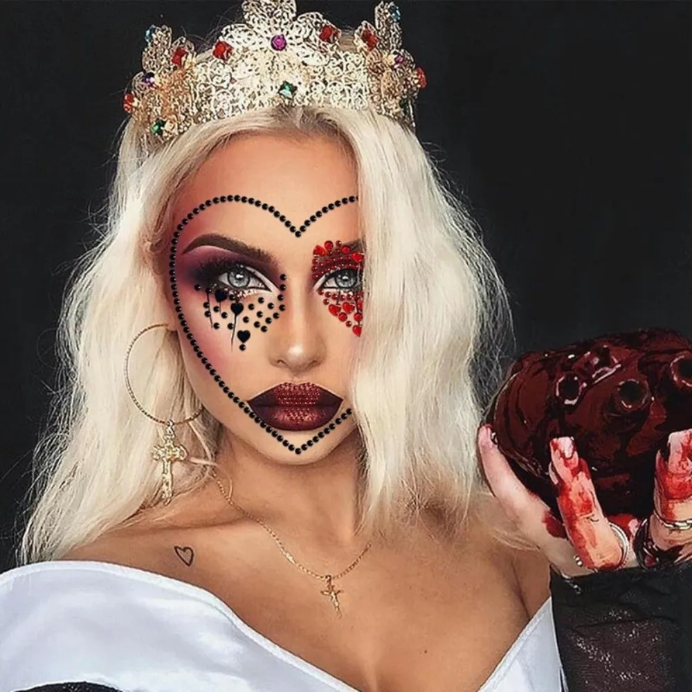 3D Resin Face Rhinestone Sticker Colorful Shiny Halloween Fake Tattoo Halloween Decor Clown Makeup Jewelry Face Sticker
