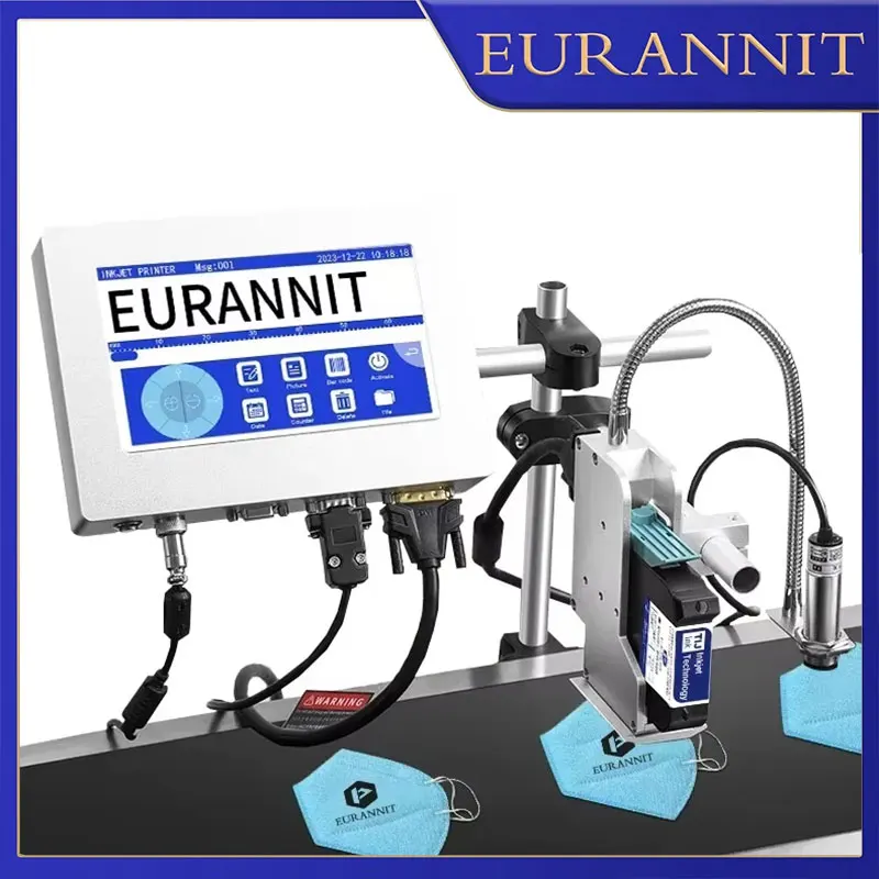 EURANNIT TIJ Printer 12.7/25.4mm Online Thermal Inkjet Printer Datamatrix Barcode Number Date Text Logo Printing Machine
