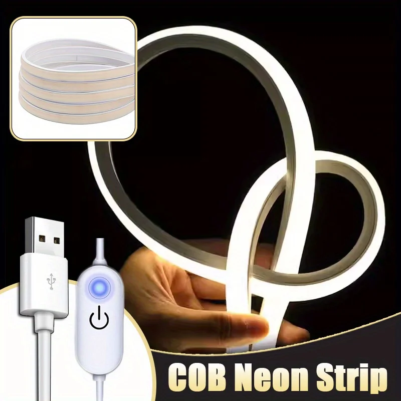 Neon LED Strip Lights, COB Touch Widened Light Strip, White 6000k/Warn White 3000k, 1m/2m/3m/5m Strip Light for Kitchen Cabinets