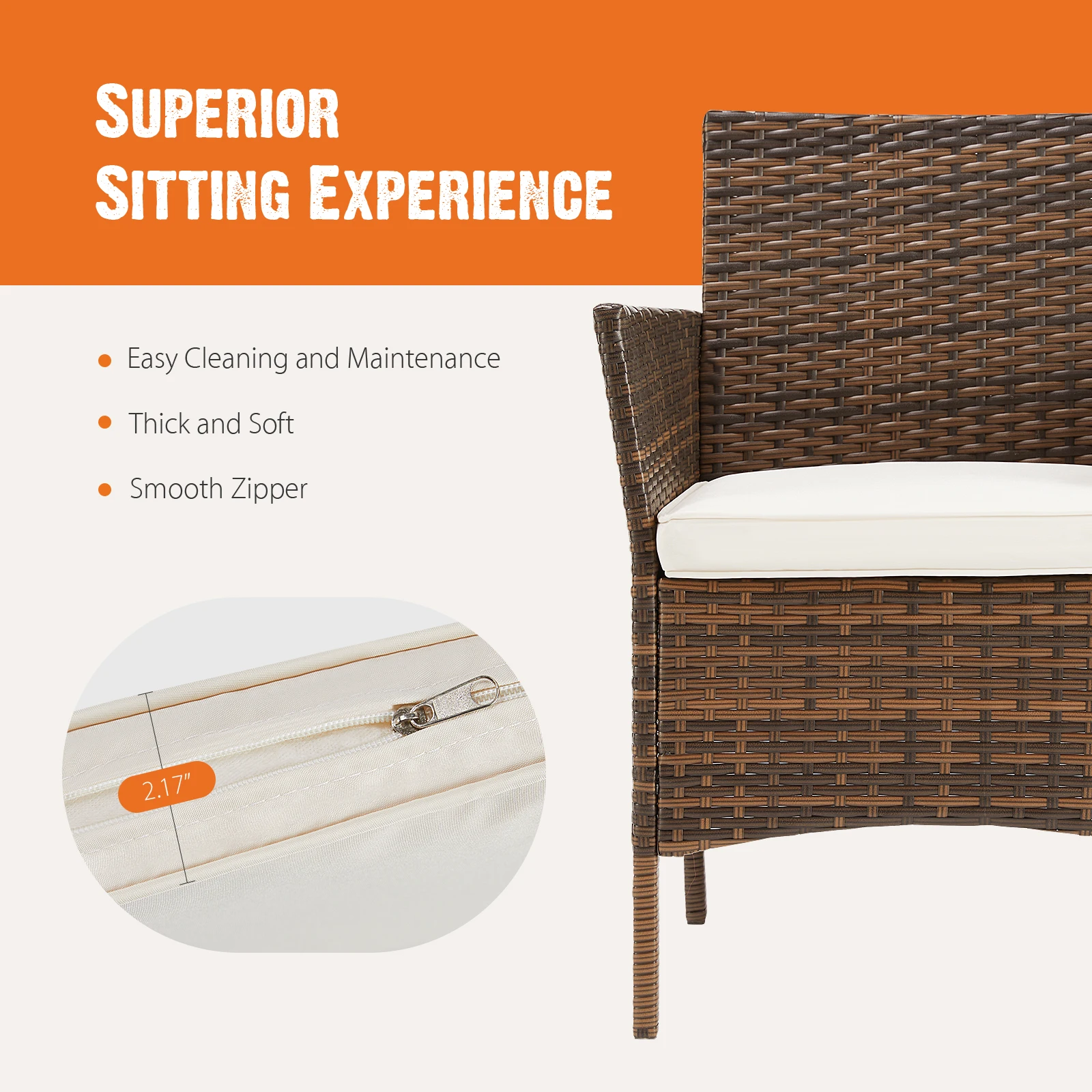 JHK Outdoor Patio Furniture Set 3 Pieces with Soft Cushion and Glass Table Manual Weaving Wicker Rattan Patio Chairs For Garden image 5