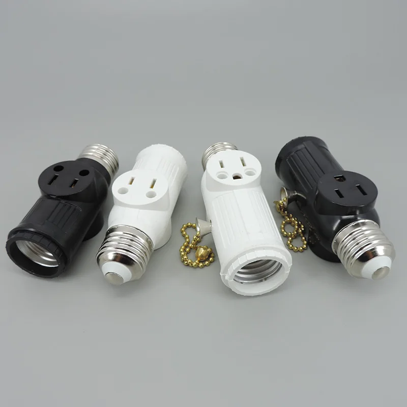 

White Black US power plug to E27 E26 to US Bulb Adapter Lamp Holder Base Socket Light Pull Chain Switch America Conversion M20