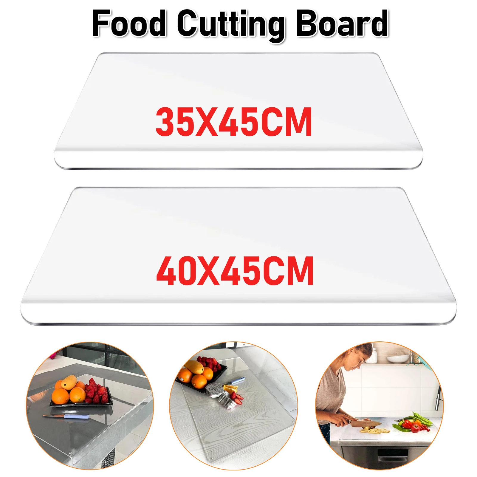 Tabla rectangular para cortar alimentos, accesorio de cocina transparente de acrílico, antiadherente, antideslizante, fácil de limpiar