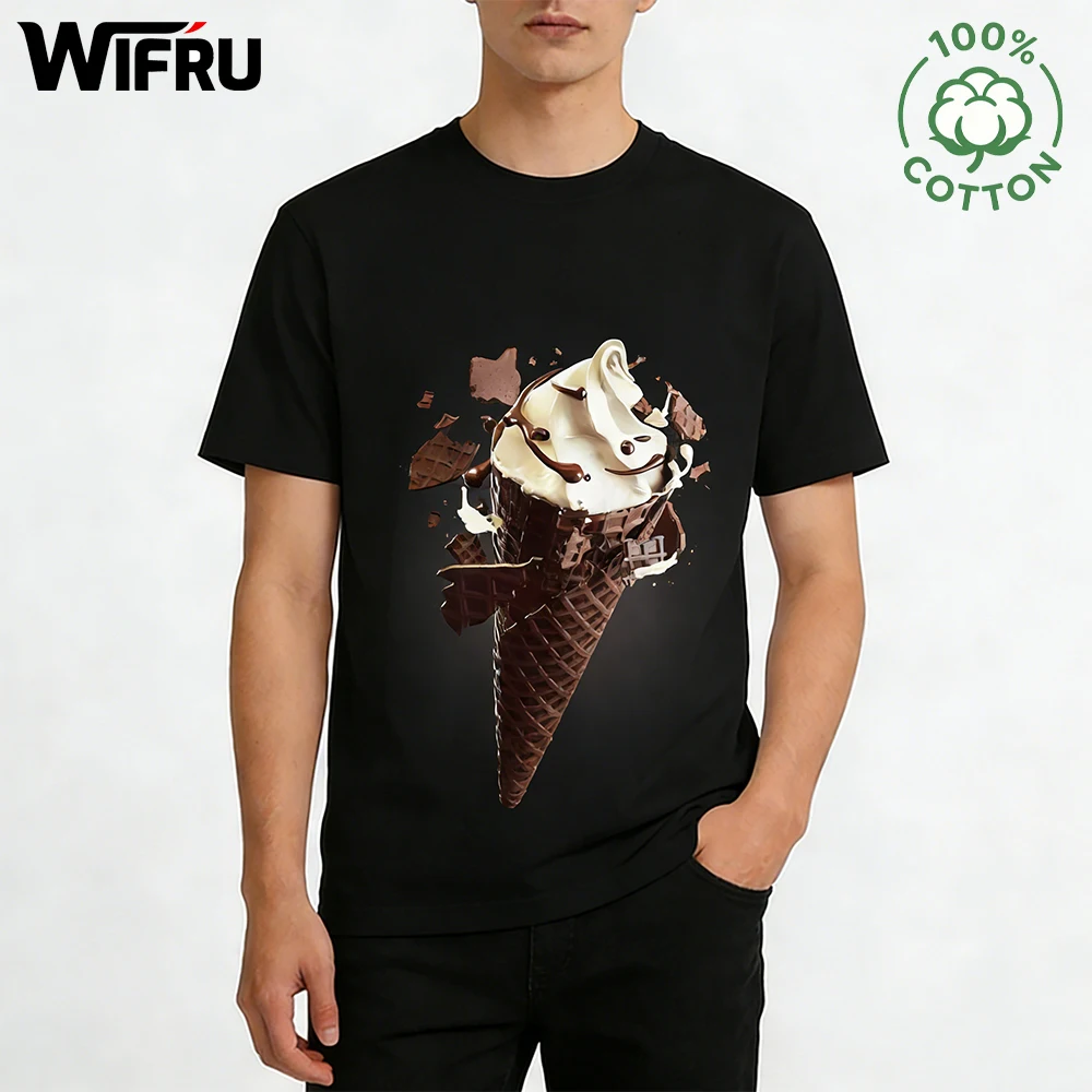 

Summer Funny Ice Cream Print T-Shirt Women Men Skin-friendly Pure Cotton Short Sleeve Harajuku Casual Wrinkle-resistant Tops