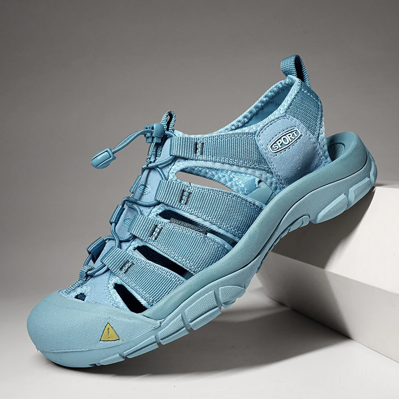 

Summer men's casual beach shoes with genuine leather splicing mesh breathable design, anti slip, wear-resistant, shock-absorbing