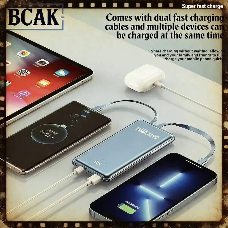 BCAK Brand Multi Device Charging Power Bank 66W Fast Charge with Built in Cables for Phones Tablets and Earbuds