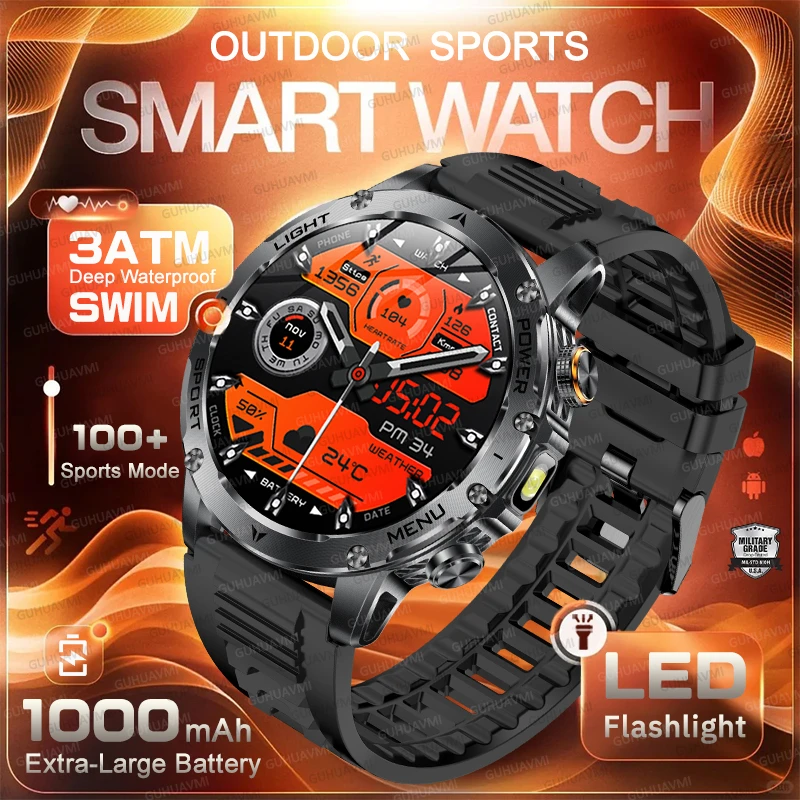 

Outdoor Adventure NEW 1000mah Extra-Large Battery Smart Watch HD Talk Sports Fitness LED Flashlight 3ATM Waterproof Swim Watches