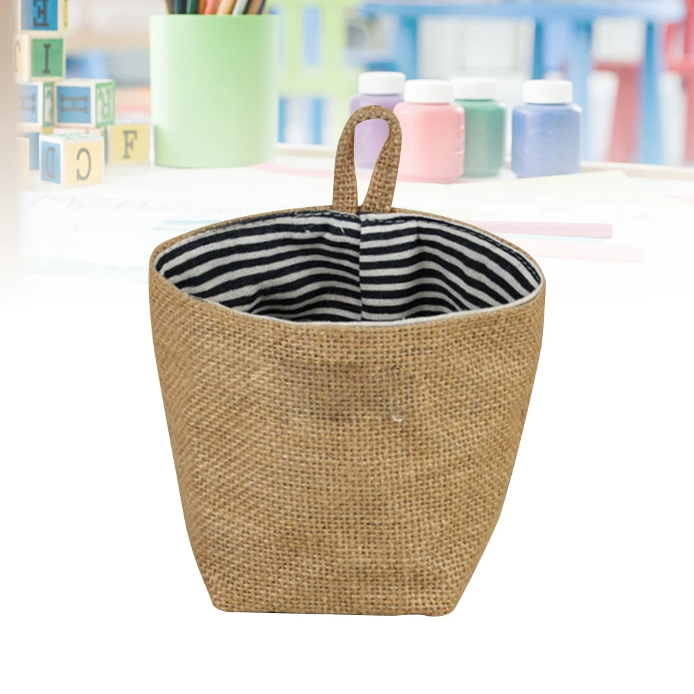 

Decorative Hanging Storage Bag Baskets Fabric Flower Pot Foldable Little Striped Jute