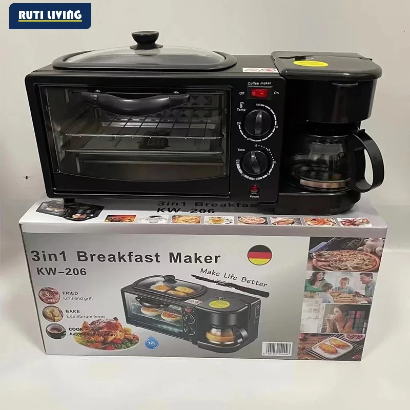 RUTI Breakfast Station Multifunctional Toaster Oven Station Coffee Maker for Making Coffee Sandwiches Cake 3 in 1 expediency