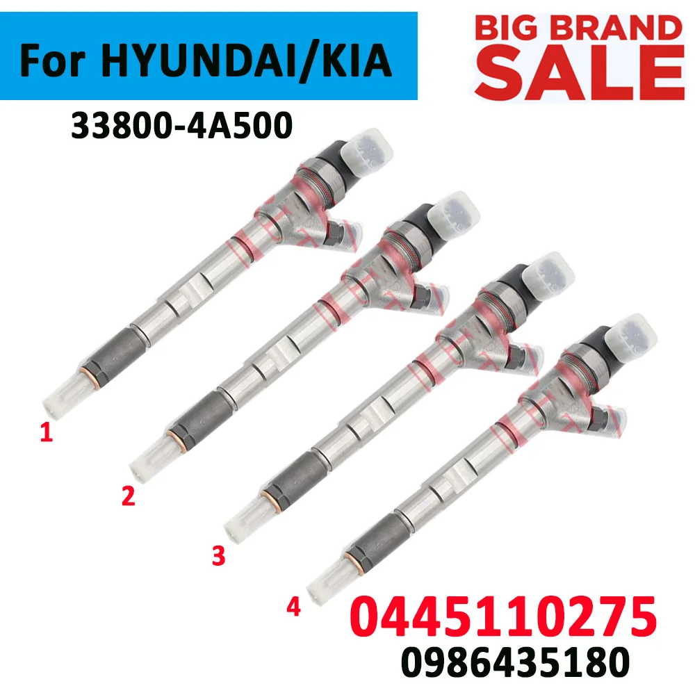 

4PCS 0445110275 Diesel Injection Sprayer Nozzle 0445110274 Common Rail Fuel Injector 0986435180 For HYUNDAI/KIA CAR 33800-4A500