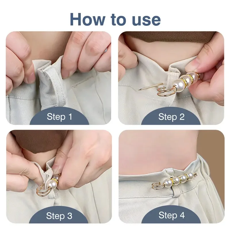 16 Pcs Set Artificial Pearl Waist Pin Clips for Trousers Pants Skirts Dress Waistline Adjusting Shirts Sweater Brooch