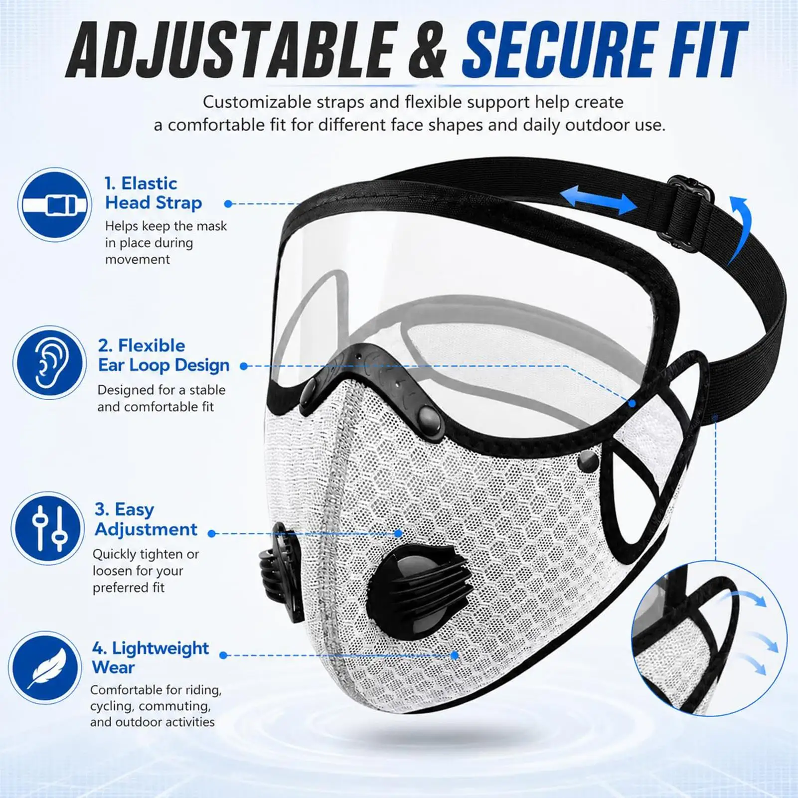 Reusable Carbon Filter Mask Dust Mask with Filter Cycling Face Mask with Carbon Filter Valve Reusable Dust with Goggles