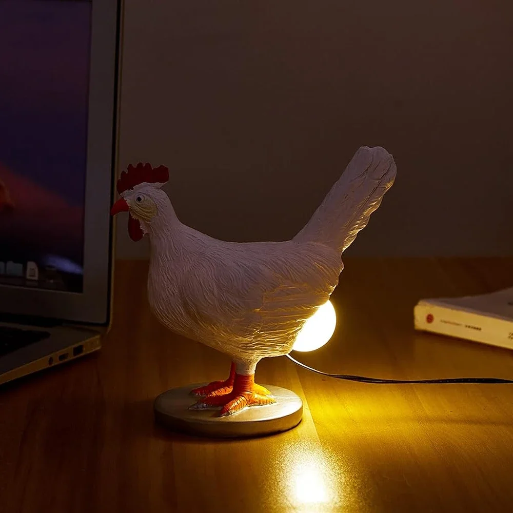 Egg lamp, 3D hen lying egg lamp with color gift box, realistic LED egg lamp, fun resin chicken night lamp with USB