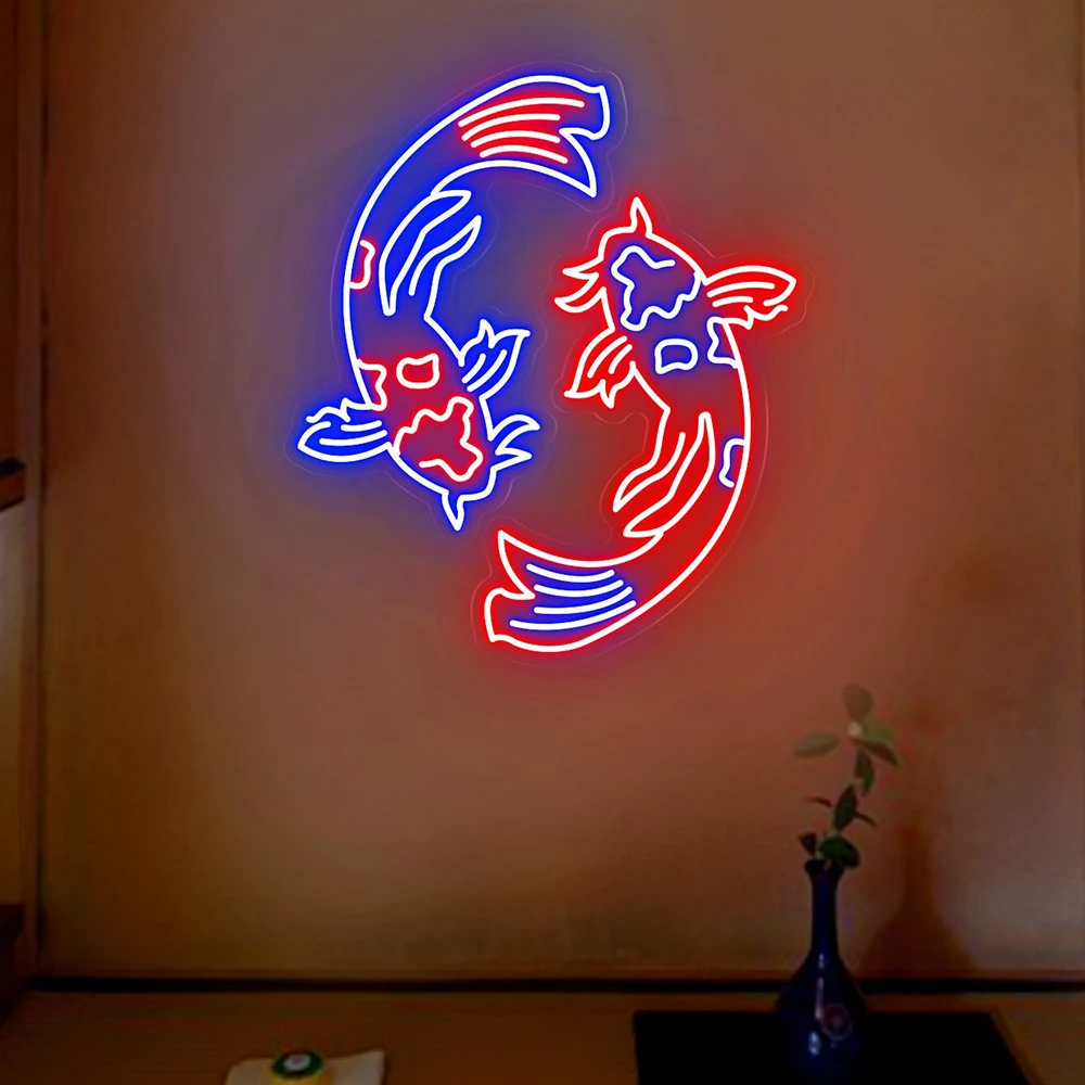 ของขวัญวาเลนไทน์ Koi Fish Neon Sign Custom Japan Neon Sign หน้าแรกห้องนอน Gaming Room ตกแต่ง Art Led ญี่ปุ่น Light Up ป้าย