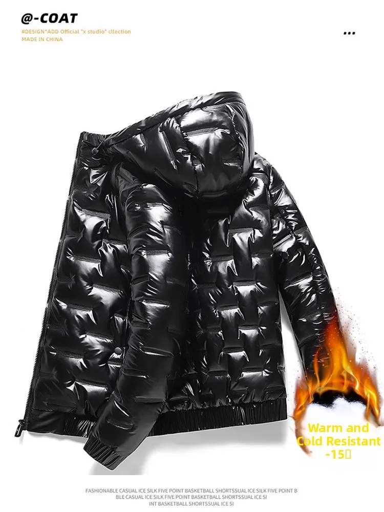 

Glossy Cotton Jaet Men's Winter ort Sle Faionable Warm Hooded Windproof Cold Resistance Men's Clothing Cotton Coat