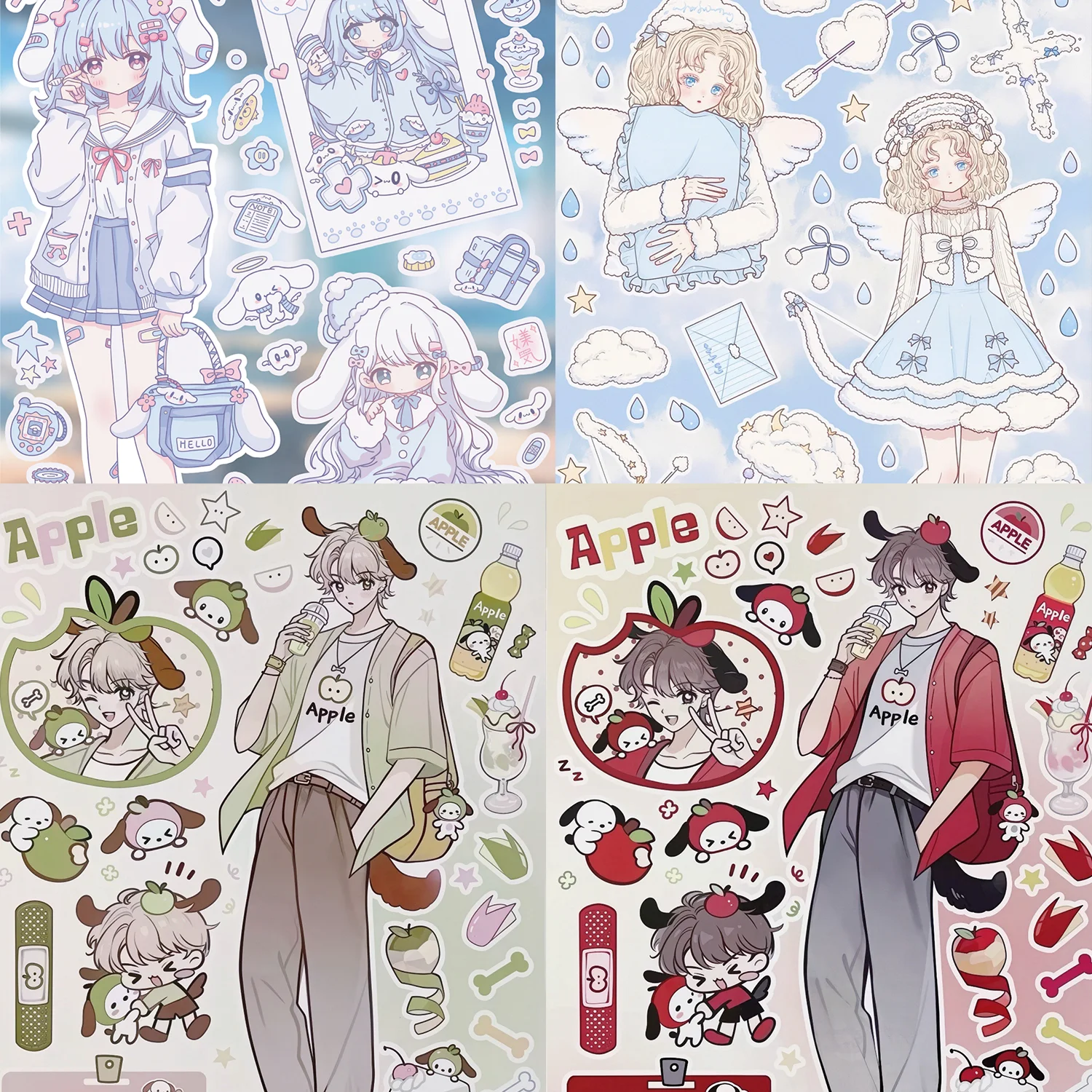 Anime Fantasy Journal Sticker Set, Cute Angel Girl & Demon Boy Decorative Stickers for DIY Scrapbooking