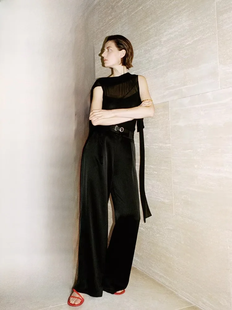 

Женские летние брюки с эффектом похудения, новая модель, прямые, с завышенной талией, из полиэстера и триацетата