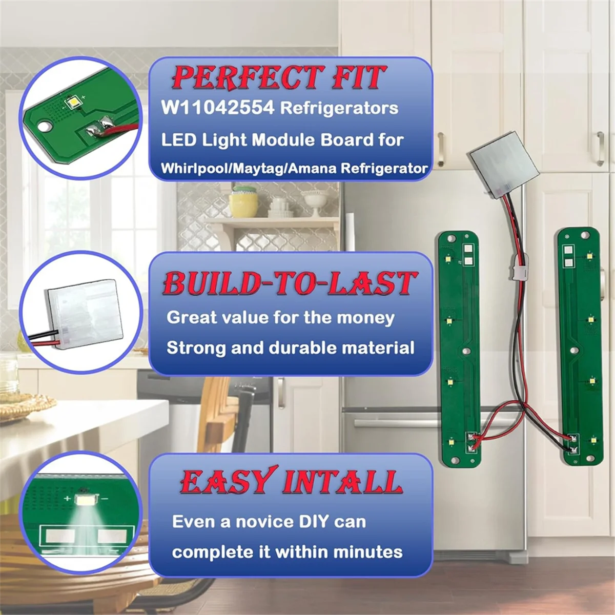 ث 11042554   لوحة تجميع وحدة إضاءة LED للثلاجات، تحل محل ث 11527432   ث 11101384   ث 11333374   ث 11387579 -T33C