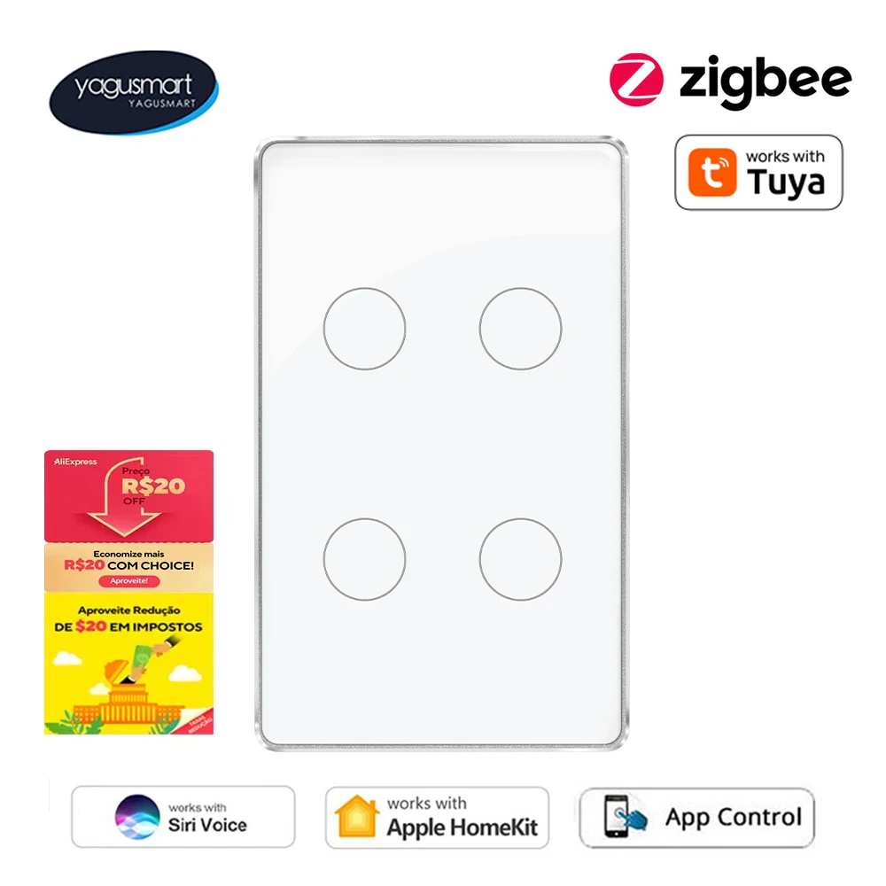 Yagusmart Zigbee Smart Switch Homekit Touch Panel Switch US AU Interruptor Praca z Tuya Alexa Google Home Wall Light Switch
