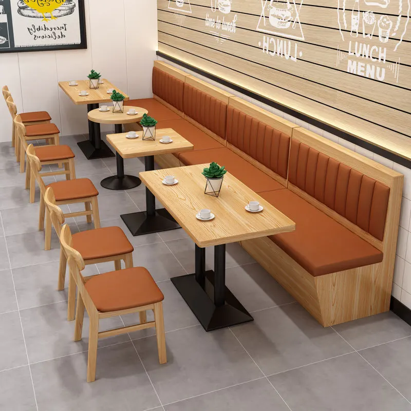 Solid wood teahouse restaurant booth sofa cafe milk tea shop barbecue shop hot pot shop booth table chair sofa